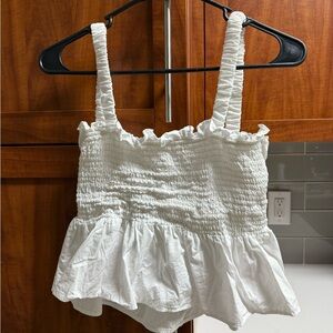 Topshop White Smocked Ruffle Blouse